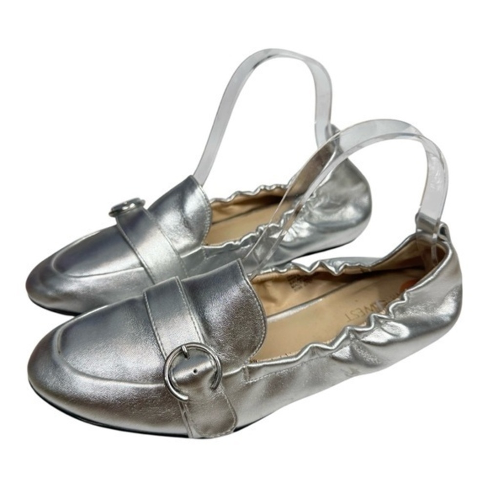 Nine West Silver Beagiver Flat Shoes Size 7 Metallic Casual Slip On Shoe Loafer